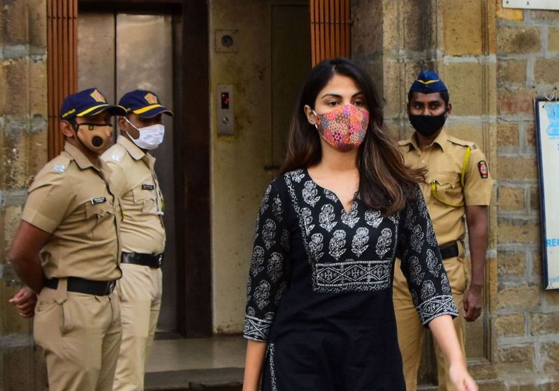 Mumbai: Actress Rhea Chakraborty and her father Indrajit Chakraborty outside the Narcotics Control Bureau (NCB) office, in connection with a drug-related case, in Mumbai on Monday, Jan. 4, 2021. (PTI Photo)